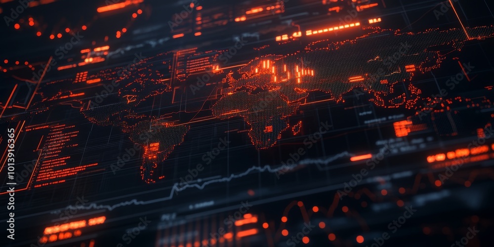 Aufkleber World Stock Market Overview: Create an image showing a global map with major stock markets highlighted and corresponding stock charts for each region.