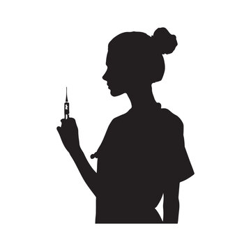 silhouette nurse holding syringe clip art preview