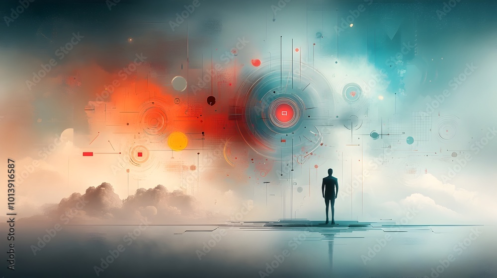 Poster captivating digital realm featuring dynamic data visualizations abstract geometric patterns and glea