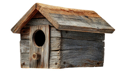 Rustic wooden birdhouse with weathered finish