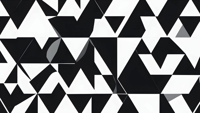 Black and white minimalist wallpaper illustration in geometric shapes symbolizing fun and ease, AI generated