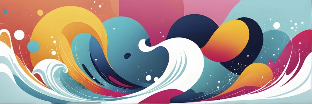 Vibrant minimalist wallpaper illustration in geometric shapes symbolizing fun and ease, AI generated