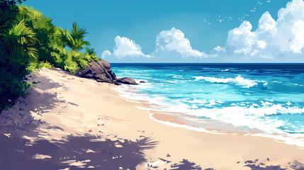 Beach sandy beach near crystal clear waters image. crystal clear beach. illustration. Crystal Clear Waters. Illustration