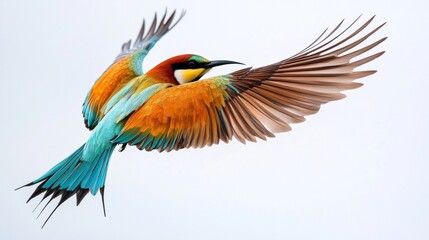 Fototapeta premium colorful bird with a long tail flying white background