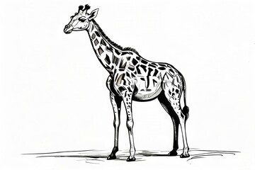 Naklejka premium Black and white line art giraffe, AI generated