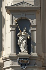 Sculpture of Veritas, goddess of Truth, on the baroque town hall, Lüneburg, Lower Saxony, Germany,...