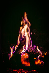 płomienie ognia w ognisku lub w kominku na ciemnym tle © Henryk Niestrój