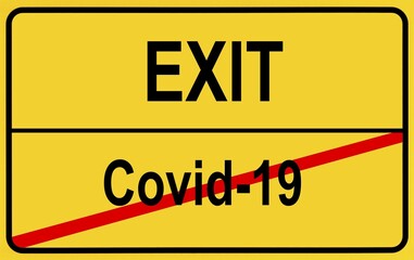 Naklejka premium PHOTOMONTAGE, symbol image Exit, strategy because of coronavirus, Sars-CoV-2, Covid-19, Germany, Europe