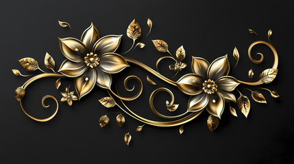 Elegant gold floral corner design with intricate patterns. Gold Leaf Accent. Illustration