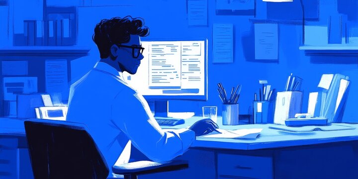 Problem-Solving Session: Create an image of an IT professional analyzing error messages on a computer screen, with troubleshooting guides and tools nearby.