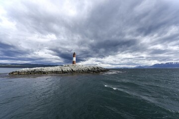 Faro les Éclaireurs lighthouse at Ushuaia in the Beagle canal, Tierra del Fuego, Argentina, South...