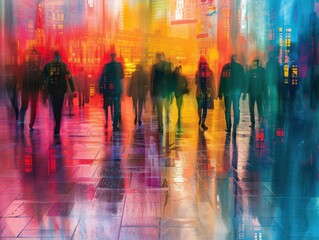 Community and belonging with dynamic scenes, welcoming and inclusive, Urban, Bright hues, Photograph, Social connection