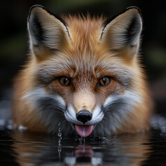 Fototapeta premium fuchs in der natur bei einer wasserstelle trinkend nahaufnahme