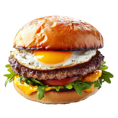 Delicious fried egg burger isolated on transparent background