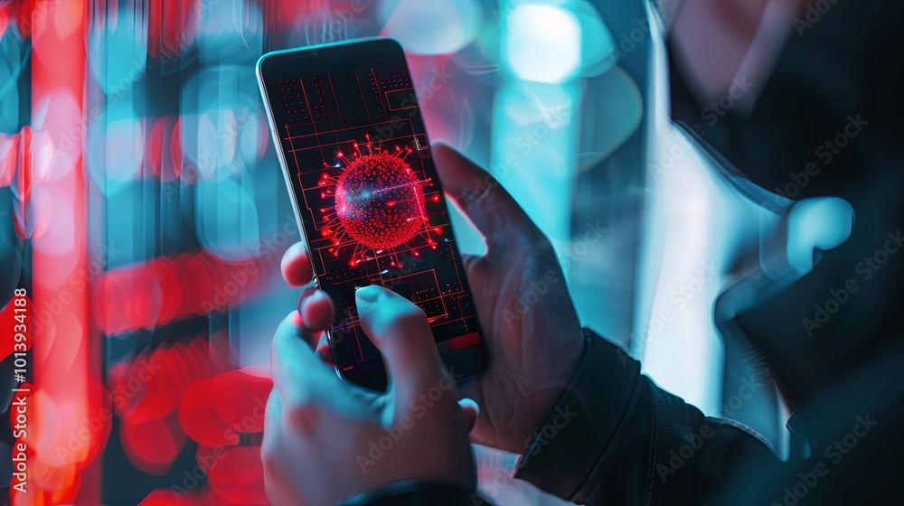 Leinwandbilder users respond to an emergency virus alert on their smartphones while assessing data network protecti