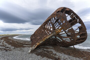 Fototapeta premium Wreck of the Ambassador, San Gregorio, at Punta Arenas, Magellan Strait, Patagonia, Chile, South America