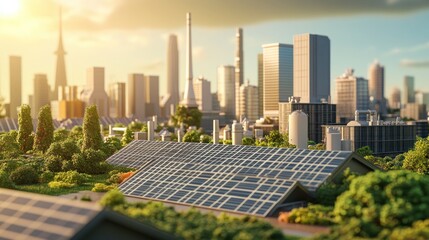 Fototapeta premium Solar Panels on Cityscape