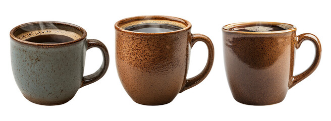 Three cozy coffee mugs with steam
