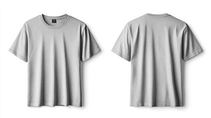 A gray t-shirt with short sleeves on a white background. The shirt is shown in both front and back views.