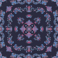 Rosemaling tile, traditional Norwegian decorative pattern. Vector illustration