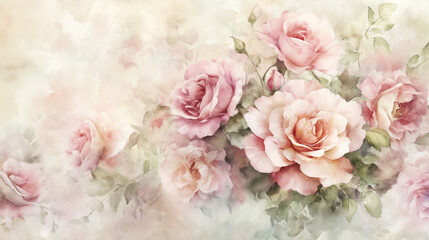 Gentle Watercolor Bouquet of Roses and Peonies in Soft Pastel Hues