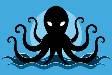 Octopus animal in water Silhouette black vector art illustration