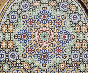 Ornate mosaic tiles, Marrakech, Morocco, Africa