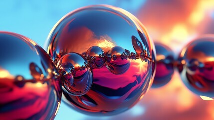 Abstract metallic spheres reflecting vibrant colors in a stunning composition.