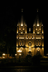 Jardin main church at night, Colombia