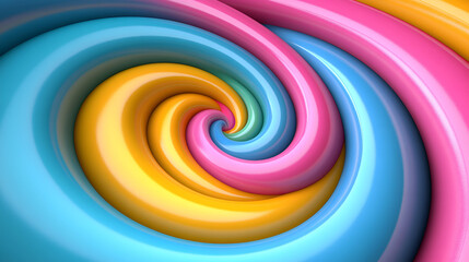 Swirling colors of blue, pink, and yellow create a vibrant abstract pattern resembling a candy swirl