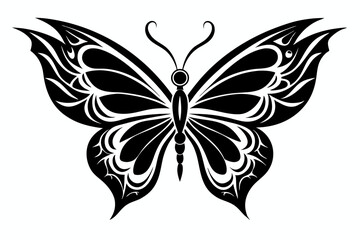 Flying butterfly tattoo silhouette black vector illustration 