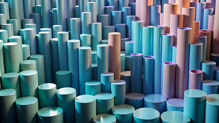 A unique 3D abstract design featuring cylindrical columns in gradient colors, perfect for use in digital art, modern backgrounds, or futuristic designs.