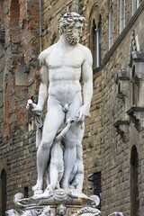 Statue of Neptune at the Neptune Fountain by Bartolomeo Ammannati, 1575, Piazza della Signoria, Florence, Tuscany, Italy, Europe