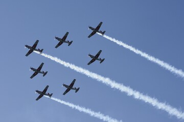 Flight show Pilatus PC-7, formation flight, Air and Space Days, Lucerne, Switzerland, Europe