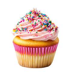 Cupcake with sprinkles, white isolated background
