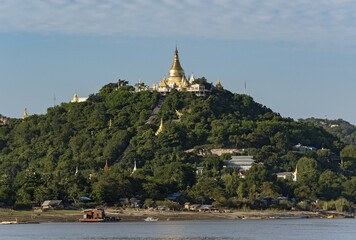 Gilded pagoda on Sagaing hill at Irrawaddy River, Sagaing near Mandalay, Myanmar, Asia