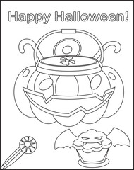 Happy Halloween with pumpkins in a spooky forest at night Coloring Page For Kids.