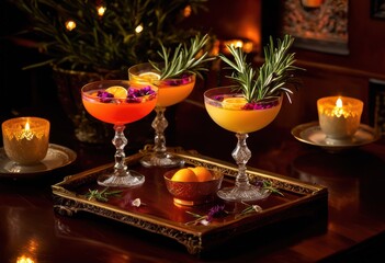 Obraz premium stylish cups drink surrounded dim ambiance featuring soft lighting elegant decor cozy gathering, beverage, glass, mug, tea, coffee, cocktail, wine, table