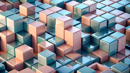 Obraz premium A striking 3D abstract design with pastel-colored cubes, creating a modern and futuristic pattern suitable for digital art or backgrounds.