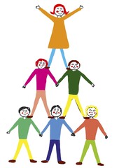 Naive illustration, children's drawing, gymnastics, children building a human pyramid, Germany, Europe
