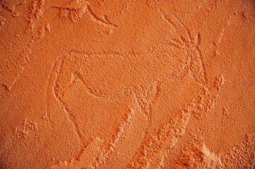 Bushman rock carving of a Gemsbok or Gemsbuck (Oryx gazella), Mik Mountains, Damaraland, Namibia,...