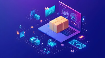 Isometric global logistics network showcases fast delivery, online shopping, secure money transfers, and protection for internet payments, emphasizing global connectivity