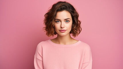 Obraz premium Portrait of a beautiful young woman smiling and looking at camera. Woman portrait