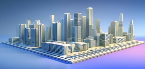 Three dimensional rendering of a model of a city with skyscrapers, AI generated