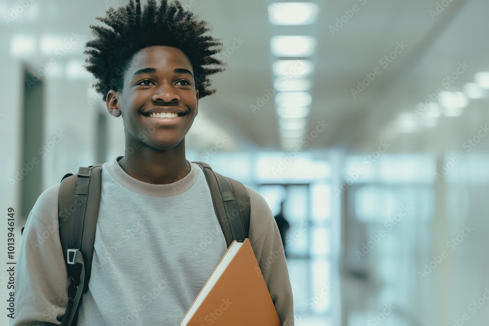 Poster a smiling young man holding a book