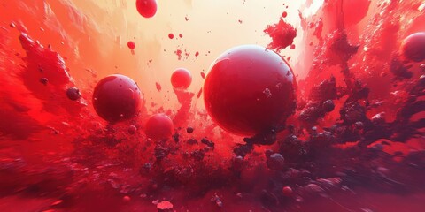 Exploring the Depths of Color: A Dynamic Abstract Journey Through Red Tones and Spherical Forms