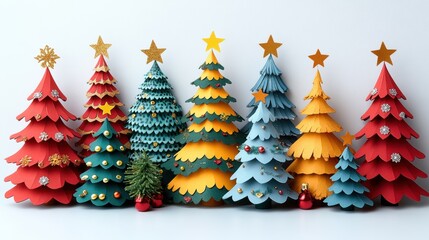 Fototapeta premium Festive Paper Christmas Trees in Colorful Display