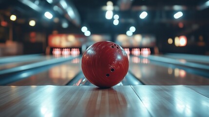 Red Bowling Ball on Lane