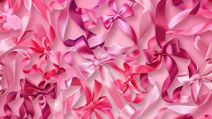 Fototapeta premium Vibrant pink ribbons and bows in a decorative arrangement.