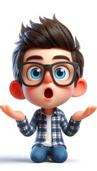 Cartoon Character Expressions – Set of Cute 3D Animated Boy and Girl Emotions with Glasses